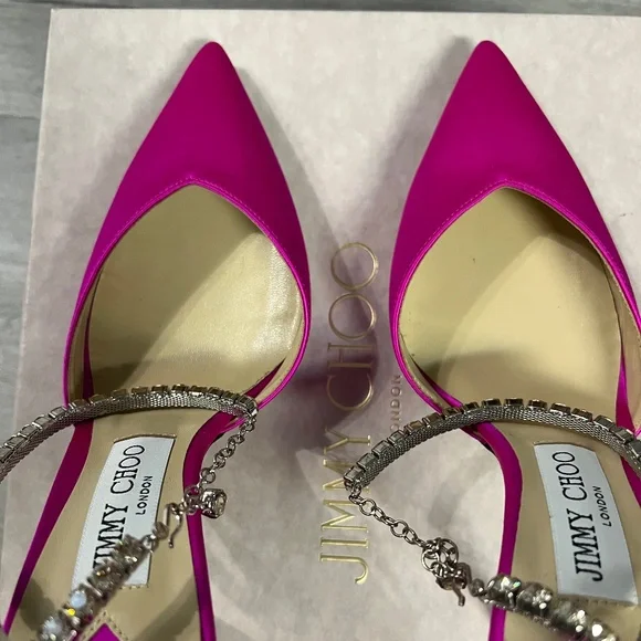 Jimmy Choo Saeda 100 fuschia crystal heels - Picture 4 of 14